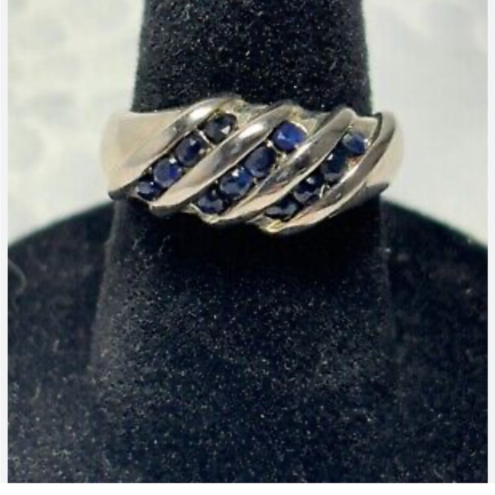 925 Sterling Silver Blue Sapphire Dome Ring